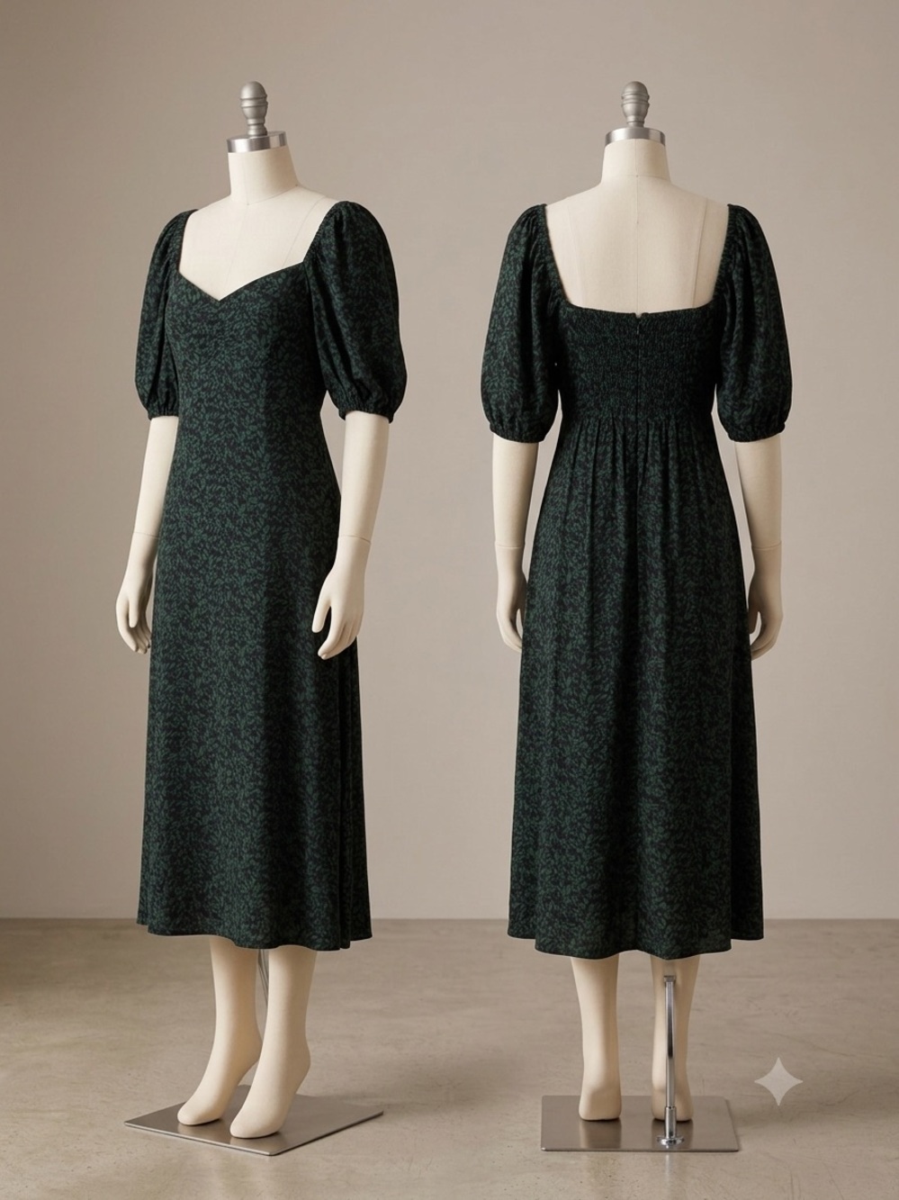 Madewell Dress Womens Sz 4 Green Floral Print Puff Sleeve Maxi Boho Cottagecore